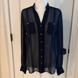 White House Black Market Navy Sheer Blouse